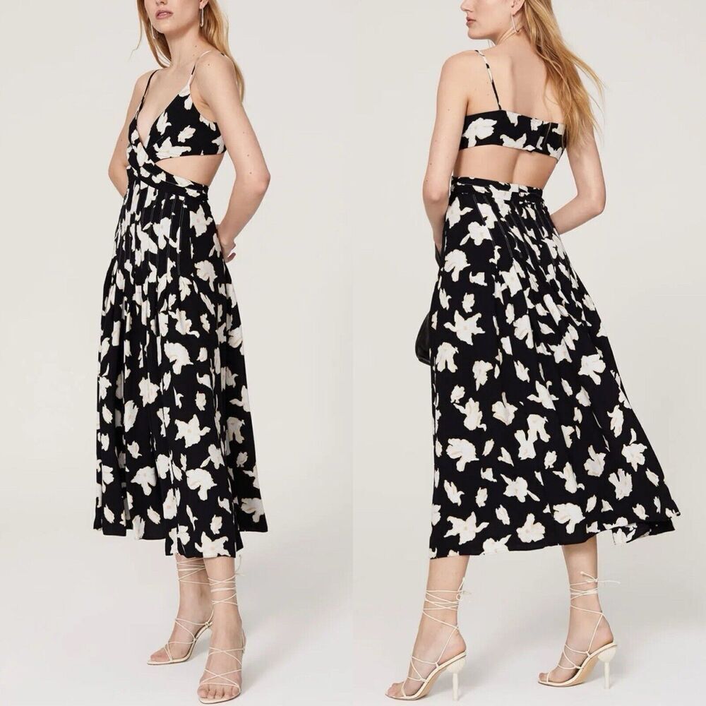 Proenza Schouler Black and White Floral Midi Dress